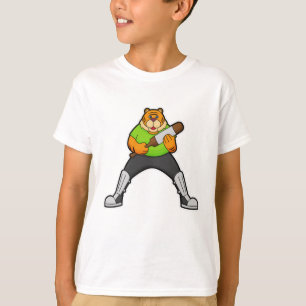 T-shirt Tigre au cricket avec batte de cricket