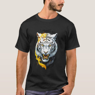 T-shirt Tigre Blanc sur Flammes de Feu Amateurs de Gros Ch