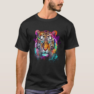 T-shirt Tigre Bleu Yeux Artwork animal coloré Motif Tige