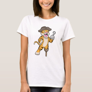 T-shirt Tigre comme pirate avec jambe en bois et main croc