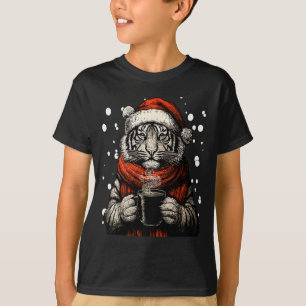 T-shirt Tigre de Noël avec chapeau de Père Noël amateur de