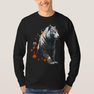 T-shirt Tigre en blanc - Oeuvre de fleurs - Art animal Tig