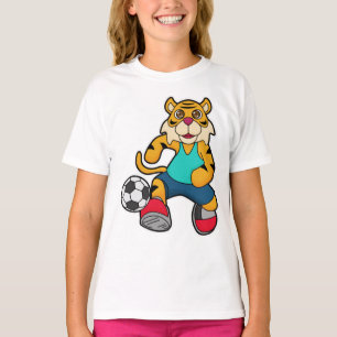 T-shirt Tigre en joueur de football avec balle de football