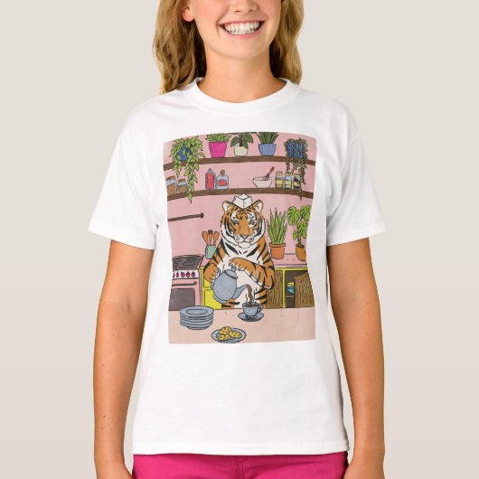 T-shirt Tigre faisant du thé (Devant)