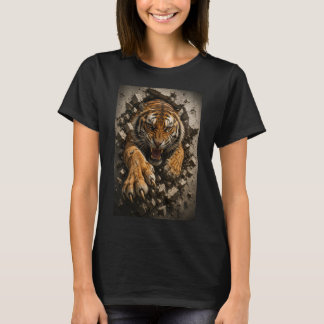 T-shirt Tigre féroce perçant un mur