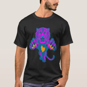 T-shirt Tigre Furieux Bondissant Rétro Vintage 80s