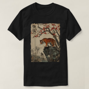 T-shirt Tigre Japonais Avec Bois De Fleurs De Cerisiers
