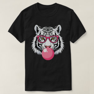 T-shirt Tigre Portant des lunettes et soufflant de la gomm