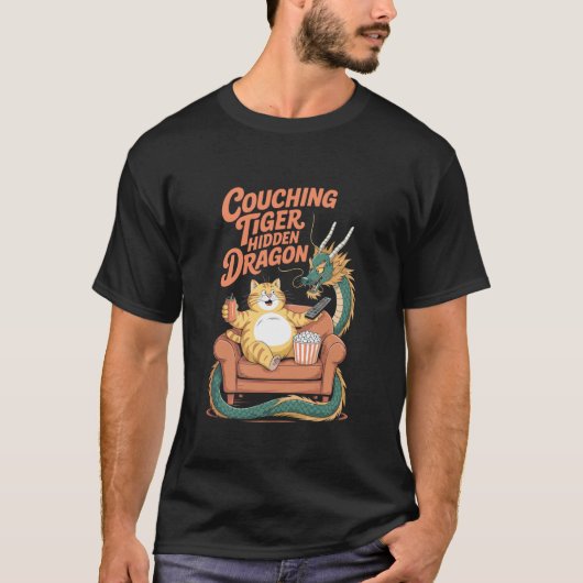 T-shirt Tigre tapi Dragon caché Humour Chat Popcorn (Devant)