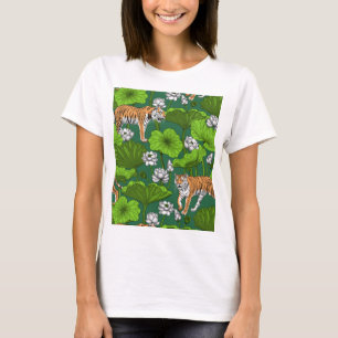 T-shirt Tigres dans l'étang blanc de lotus 3