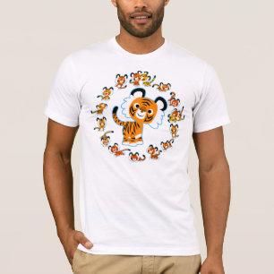 T-shirt Tigres Mandala Dessin Animé Drôle (contour