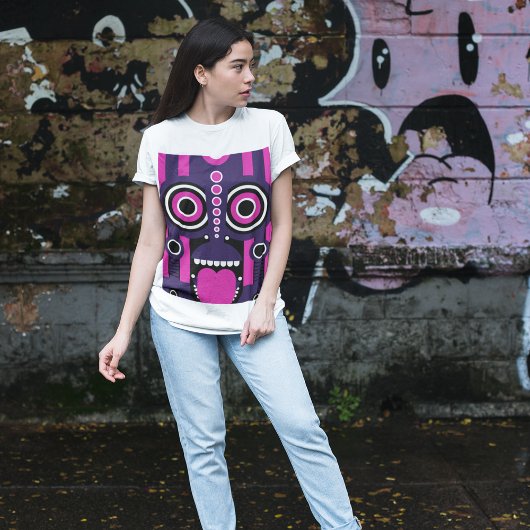 T-shirt Tiki Art Violet Et Rose