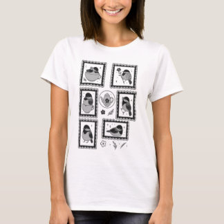 T-shirt Timbre de chickadee Whimsical Postage Art Tee fémi