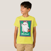 T-shirt Timbre de nom d'enfants fantôme d'Halloween (Devant entier)