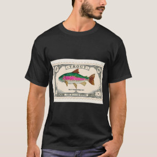 T-shirt Timbre de pêche à la truite avec truite arc-en-cie