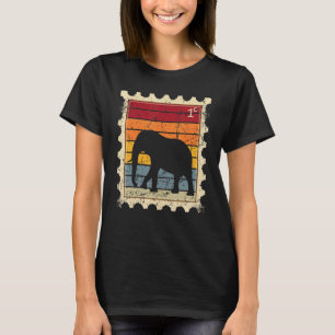 T-shirt Timbre De Postage Avec Un Éléphant Coucher De Sole
