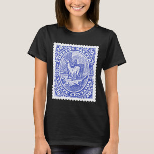 T-shirt Timbre de potage antique du Pérou avec Llamas Bleu