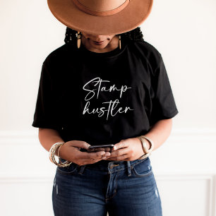 T-shirt Timbre Hustler blanc Script Noir Noir