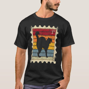 T-shirt Timbre-poste avec un chat de coucher de soleil