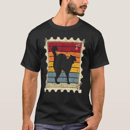 T-shirt Timbre-poste avec un chat de coucher de soleil (Devant)