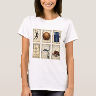 T-shirt Timbres de basket-ball vintage Collection de sport