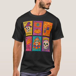 T-shirt Timbres De Da De Los Muertos Crâne en Sucre Mexica