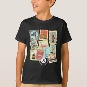 T-shirt Timbres de voyage anciens Timbres-poste de vacance