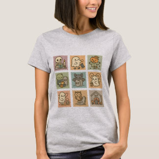 T-shirt Timbres Halloween pastel mignons, fantômes Kawaii