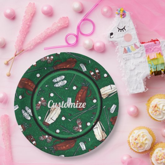 T-shirt Time Green Golf Pattern Papieren Bordje (Feest)