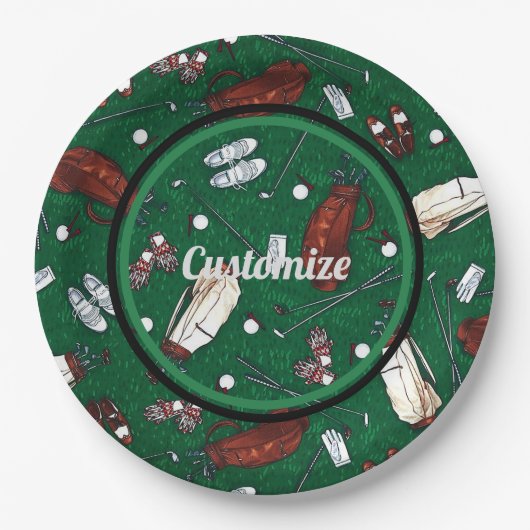 T-shirt Time Green Golf Pattern Papieren Bordje (Voorkant)