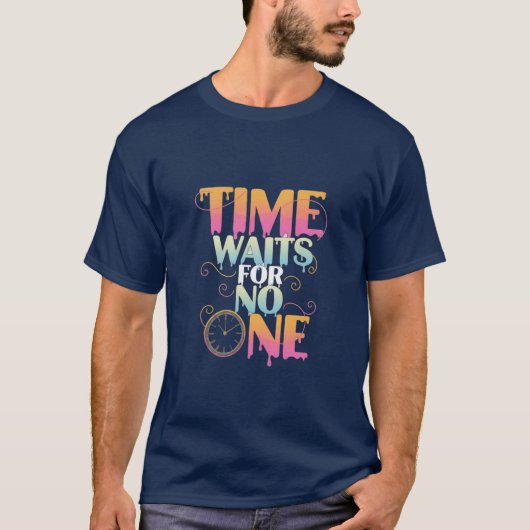 T-shirt Time Waits For No One Melting Clock Gradient (Devant)