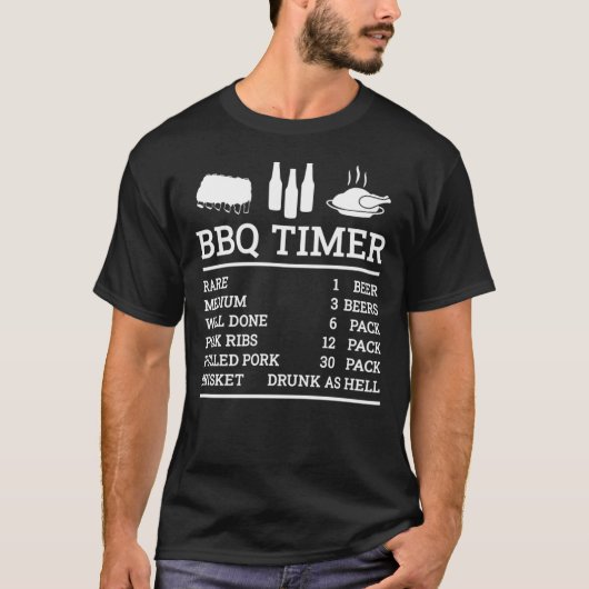 T-shirt Timer barbecue, boeuf et bière, Rare - Moyen - Pui (Devant)