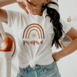T-shirt TINLEY Boho Burnt Orange Rainbow Sun Mama<br><div class="desc">This mama t shirt feh a bohemian retro rainbow with a sun and a cute handwritten font. This pull over makes the perfect gift to announce that you're expecting or give a gift for the best maman in your life . 💜 COLORS ARE EDITABLE ! Click 'edit design' to change...</div>