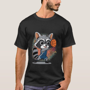 T-shirt tir raccoon en jouant au basket-ball