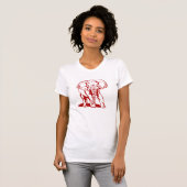 T-shirt Tirage de trait d'éléphant rouge sombre (Devant entier)