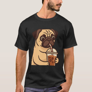 T-shirt Tirelire Buvant du Café Glacé Chien Mignon Amusing
