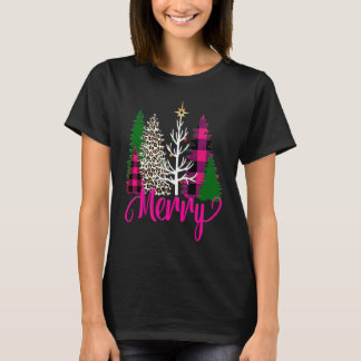 T-shirt Tissu écossais rose buffle sapin de Noël léopard j