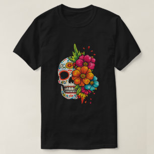 T-shirt Titre : Crâne Fleuris de Día de los Muertos