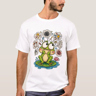 T-shirt Titre : Grenouille drôle inquiète qui réfléchit tr