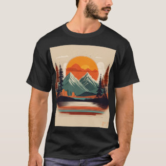 T-shirt Toile Montagne Coucher de Soleil Rétro 70s | Natur