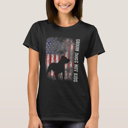 T-shirt Toiletter Chiens Pas Enfants Pitbull Drapeau Améri (Devant)