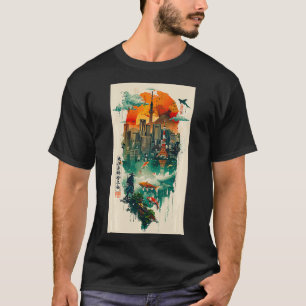 T-shirt Tokyos Skyline Japon Tokyo Samurai Koi Fish