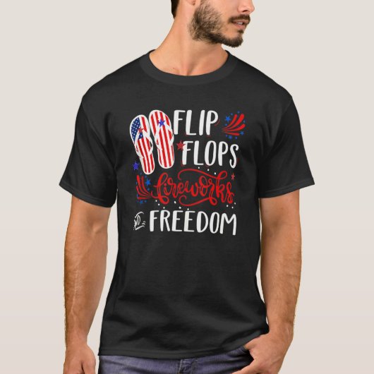 T-shirt Tongs Feux D'Artifice Et Liberté 4 Juillet Ameri (Devant)
