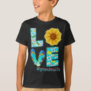 T-shirt Tongs LOVE Grand-mère Vie Fleur de Tournesol Hippi