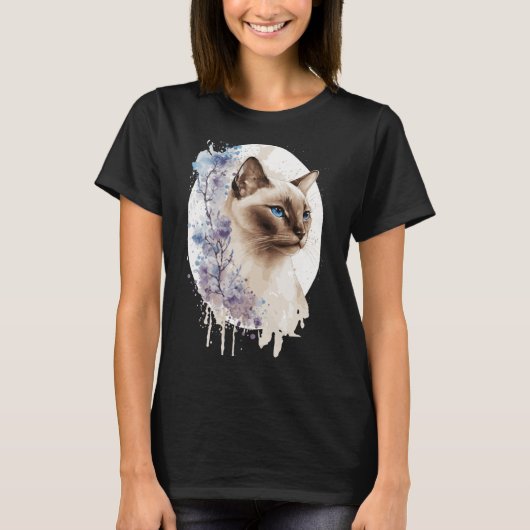 T-shirt Tonkinese Chat Cherry Blossom Aquarelle Sakura Flo (Devant)
