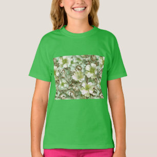 T-shirt Tons verts, motifs floraux