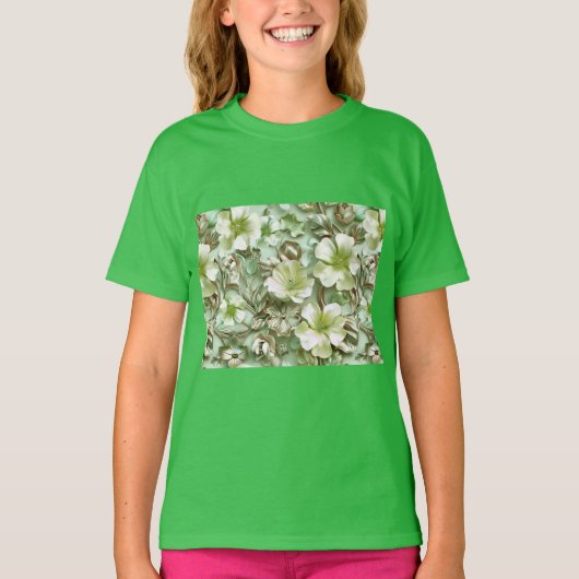 T-shirt Tons verts, motifs floraux (Devant)