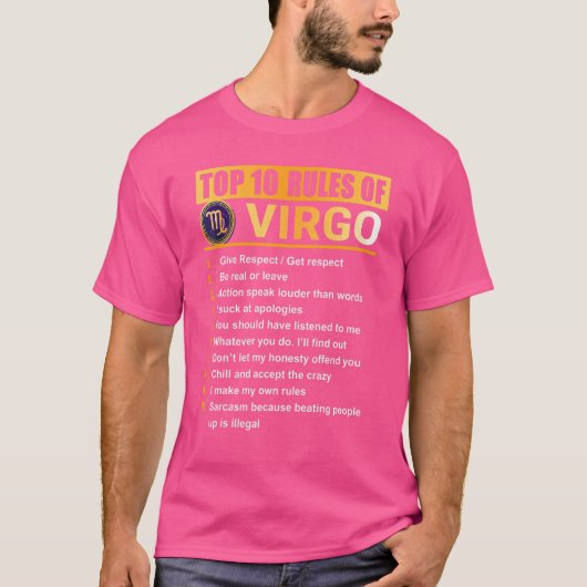 T-shirt Top 10 des règles pour Virgo Zodiac Anniversaire (Devant)