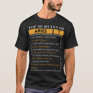 T-shirt Top 10 Règles De Béliers, Aries Horoscope Zodiac F
