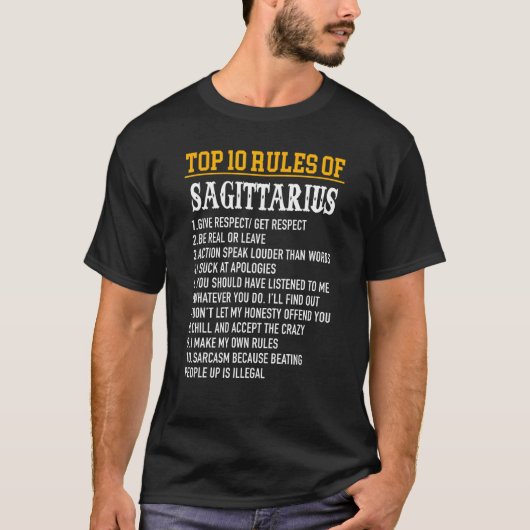 T-shirt Top 10 Règles Sagittarius 22 novembre - 21 décembr (Devant)